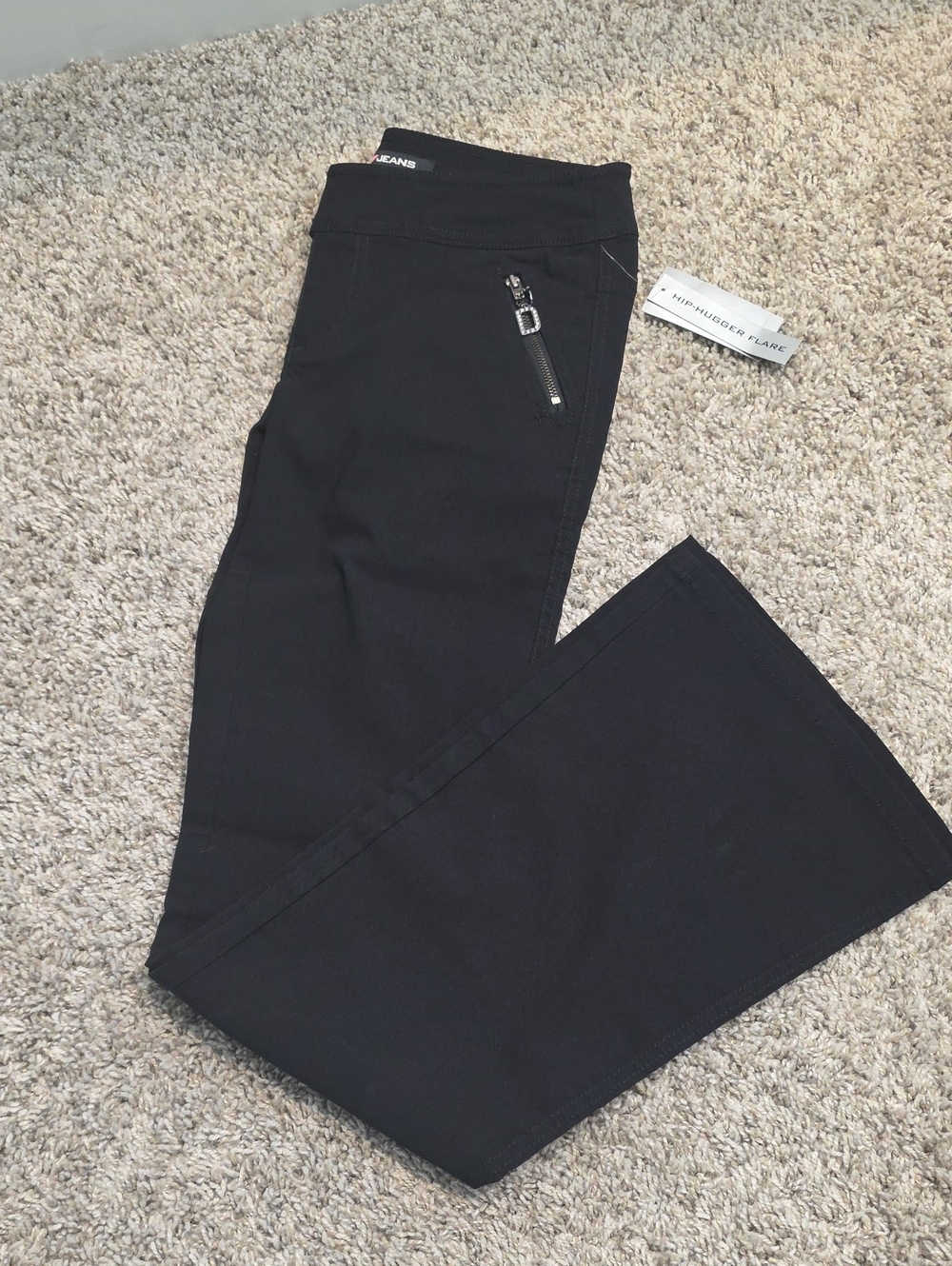 DKNY Black Wide-Leg Flare Jeans with Zip Pocket Detail